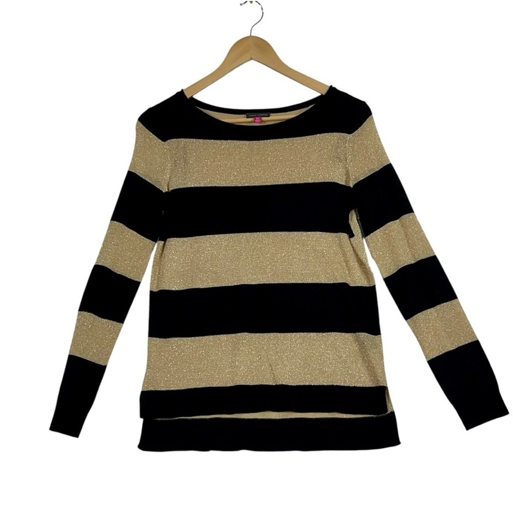 Vince Camuto Metallica Sweater Blackk Gold Striped Evening/ Holiday top. New